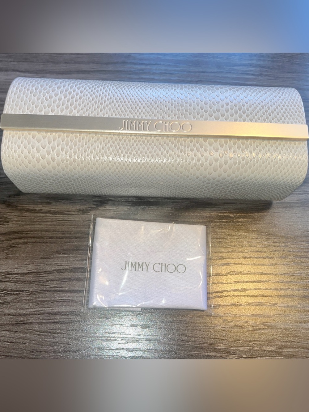Jimmy Choo Sunglasses Case Cream Snakeskin Magnetic Closure + Brand New Cloth
